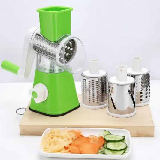 3-in-1 Tabletop Rotary Drum Grater, Slicer & Vegetable Cutter