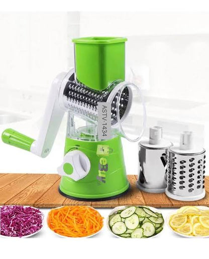 3-in-1 Tabletop Rotary Drum Grater, Slicer & Vegetable Cutter