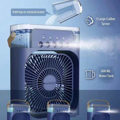 3-in-1 Portable Mini Air Cooler Fan with Humidifier & LED Light