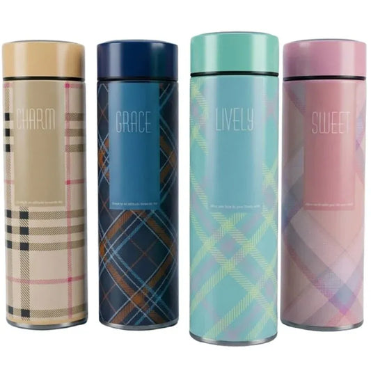 Products LED Temperature Display Water Bottle | Checkered Design | Smart Stainless Steel Vacuum 500ml Flask | Random Color