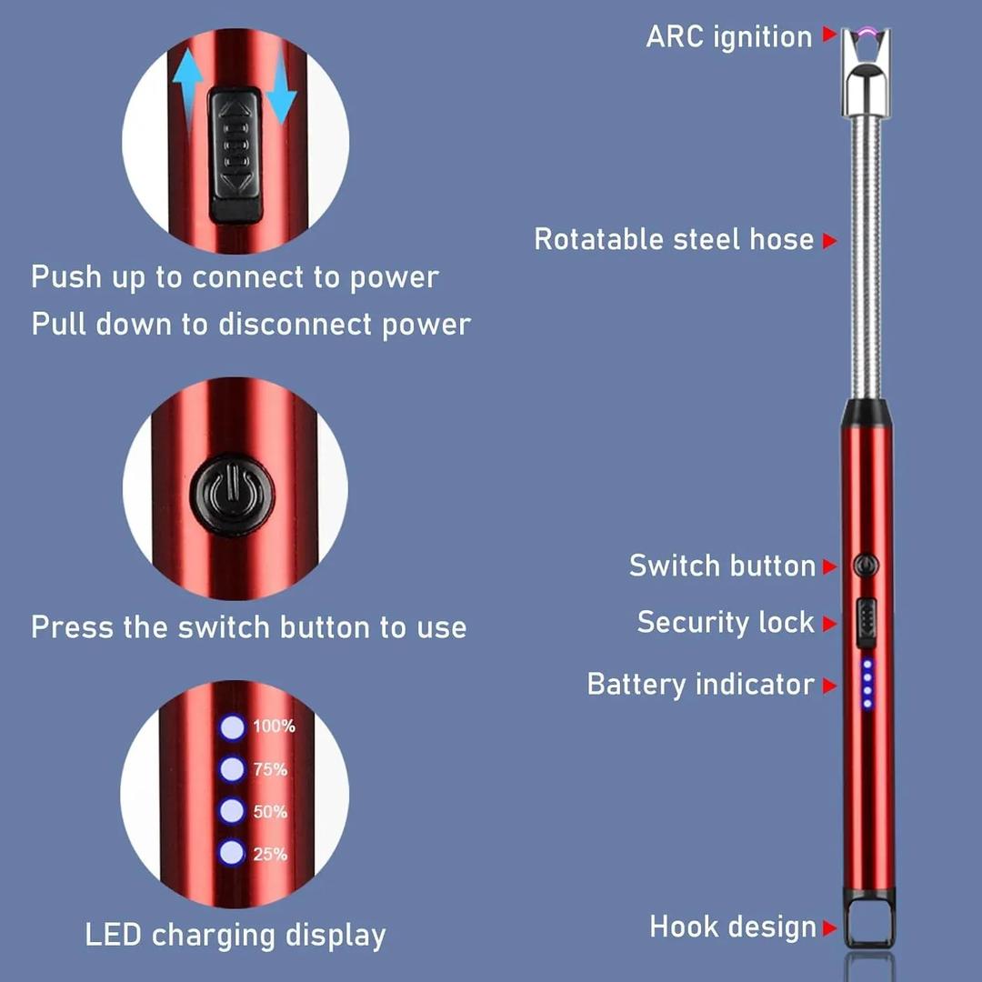 USB Rechargeable Electric Arc Lighter with Flexible Neck - Windproof Plasma Light