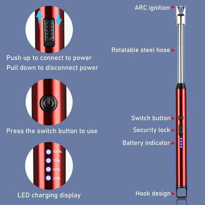 USB Rechargeable Electric Arc Lighter with Flexible Neck - Windproof Plasma Light